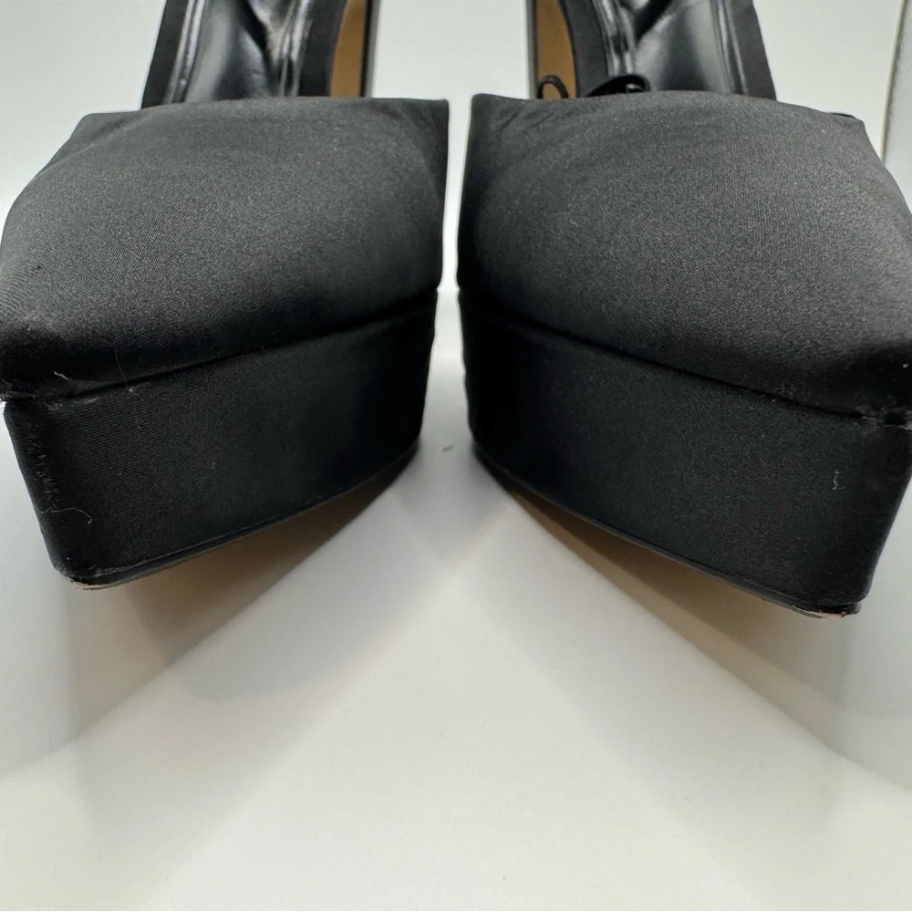 Zara Black Satin Ankle Strap Heels Pumps Pointed Toe 8 (38) - Picture 7 of 9